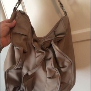 Donating Friday Taupe ruffle zipper tote