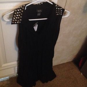 Studded collar black dress.