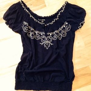 Lucky Brand 🍀short sleeve black peasant top