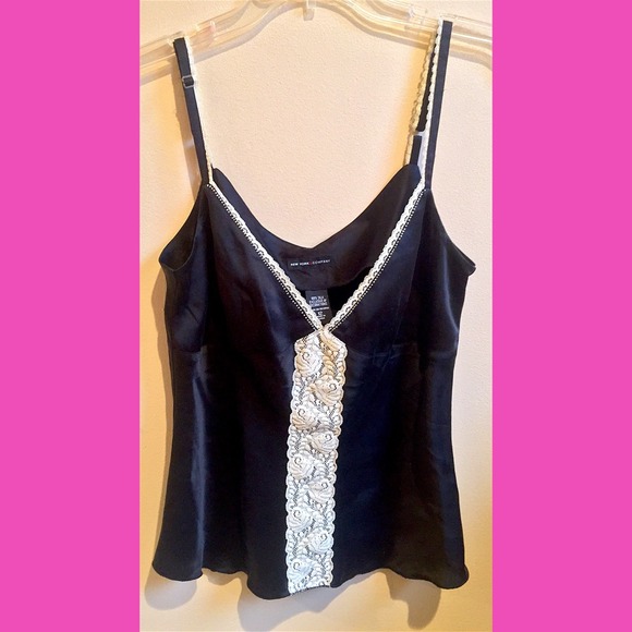 NY&Co Silk Black Camisole W/Lace Detail NWOT