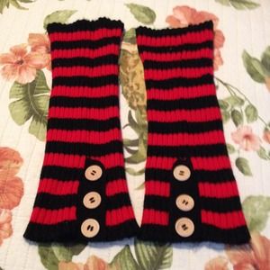 Striped Leg Warmers With Wooden Buttons