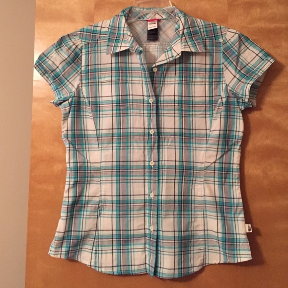 The North Face athletic button up, plaid shirt
