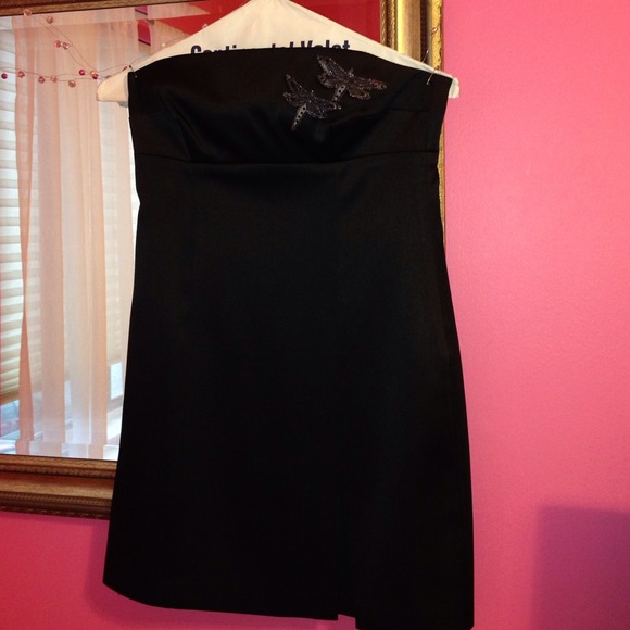 Black satin mini dress strapless