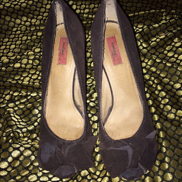 Brown Suede Peep Toe Wedges