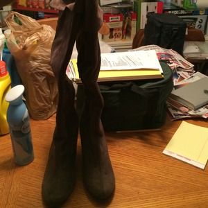 Brown wedge boots with zipper