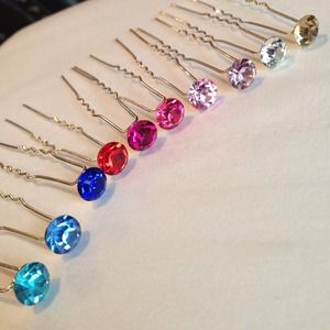 10 Round Rhinestone Hair Pins