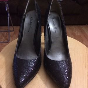 Shiny black glitter heels