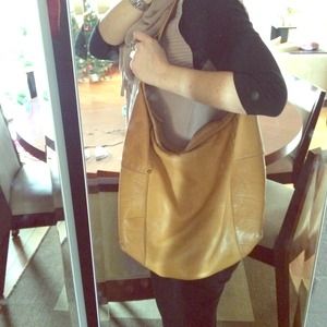 Banana Republic camel leather bucket purse