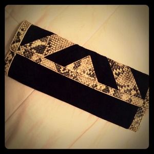 Arden B. Snake skin suede leather clutch.