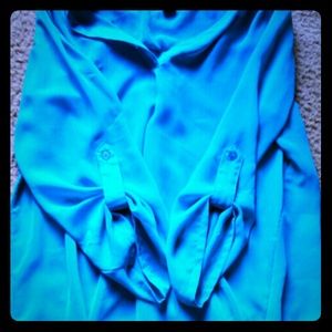 Blue V neck see through blouse