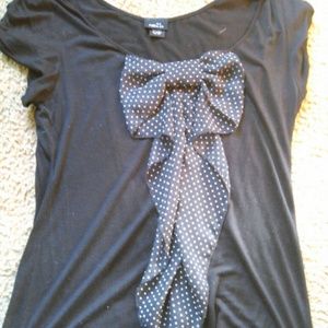 Black blouse with polka dot bow