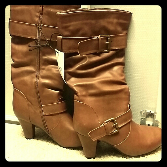 Brand new brown pleather 1 1/2 inch heel boots