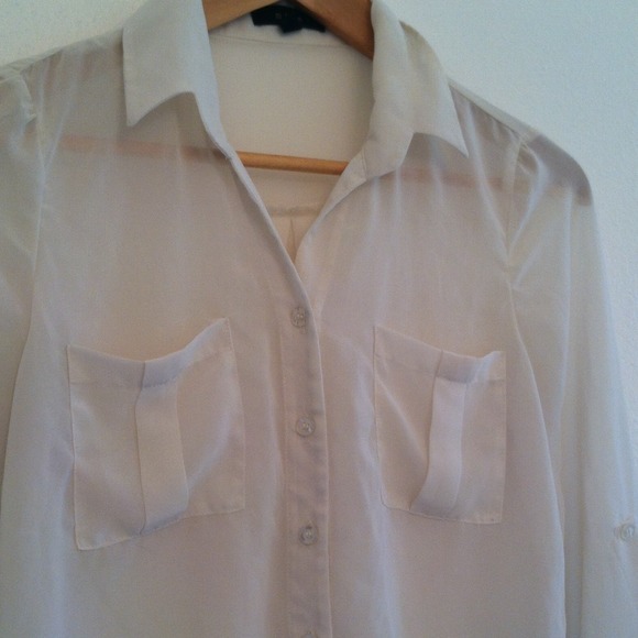 Off White High Low Double Pocket Blouse - Picture 2 of 3