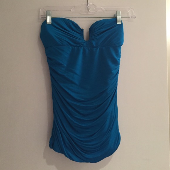 Jewel tone blue strapless top