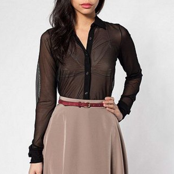 Sheer Nylon Black Collared Blouse