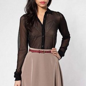 Sheer Nylon Black Collared Blouse