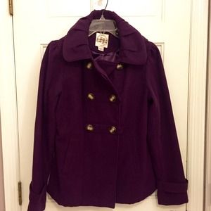 Plum Double Breasted Wool Pea Coat