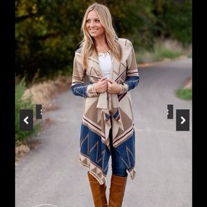 Long, hooded Aztec sweater