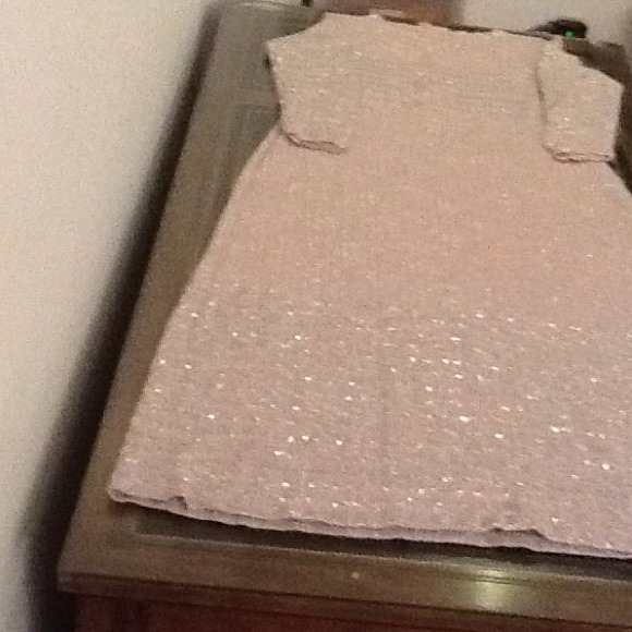 Silver and pink knit long sleeve formal - Picture 2 of 4