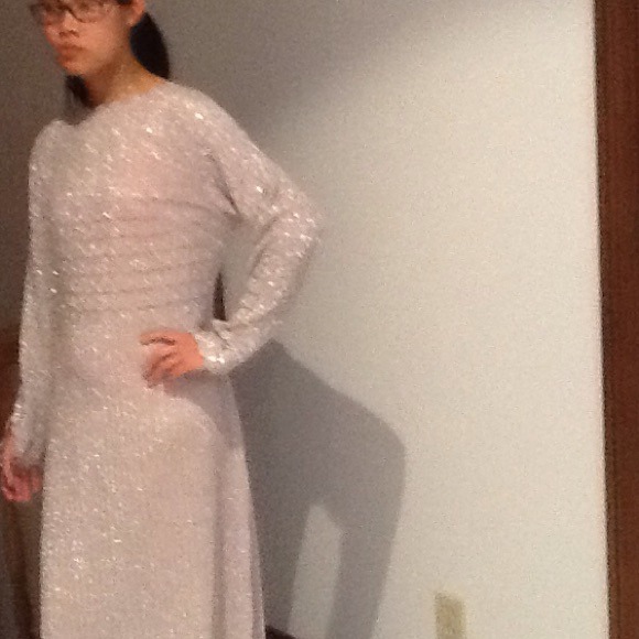 Silver and pink knit long sleeve formal - Picture 4 of 4