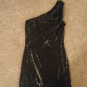 One shoulder black sequin dress