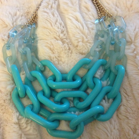 Blue gold chain necklace chunky three layers gold