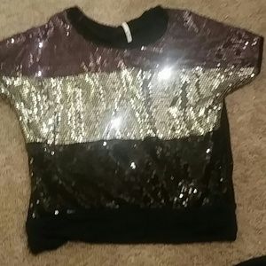 Sequin shirt off the shoulder