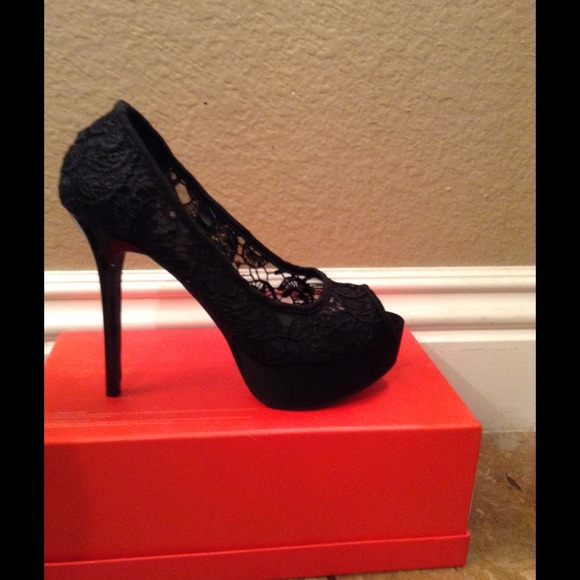 Black lace platform peep toe Pumps heels 36 6 new - Picture 2 of 4