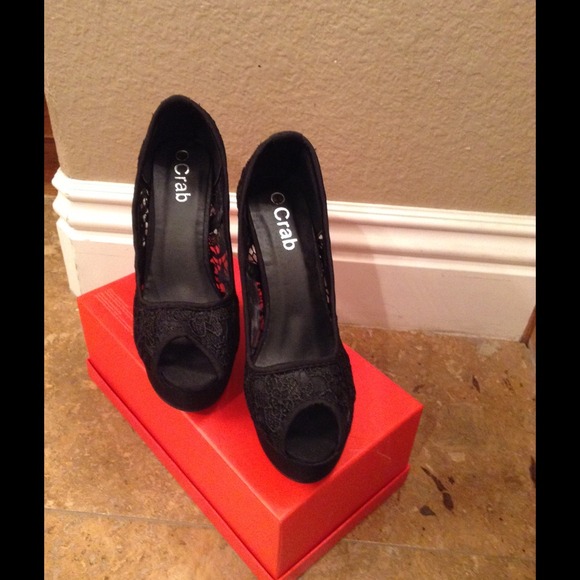 Black lace platform peep toe Pumps heels 36 6 new - Picture 3 of 4