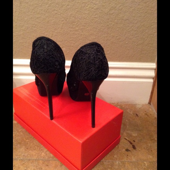 Black lace platform peep toe Pumps heels 36 6 new - Picture 4 of 4