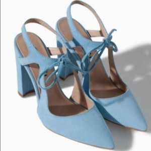 Zara sky blue pointy court shoes size 6.5