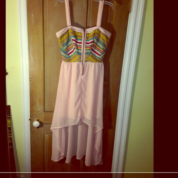Size L. Gorgeous multi colored high low dress!