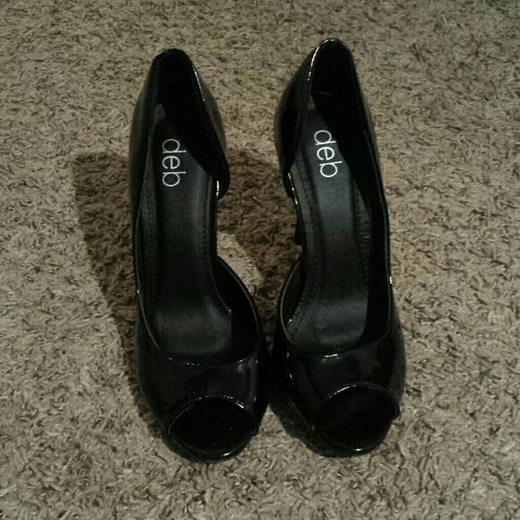 Open Toed Black, Shiny High Heels