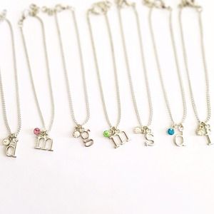 Birthstone Initial Silver Charm Bracelet