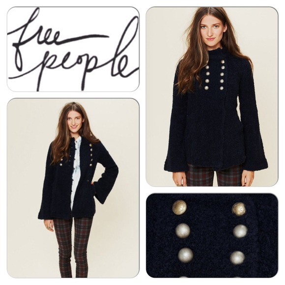 Free People Sweaters - Free People Sergeant Bell Sleeved Jkt- Navy Sz S
