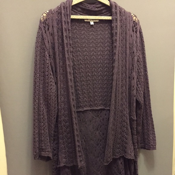Cabi plum crocheted open cardigan size XL