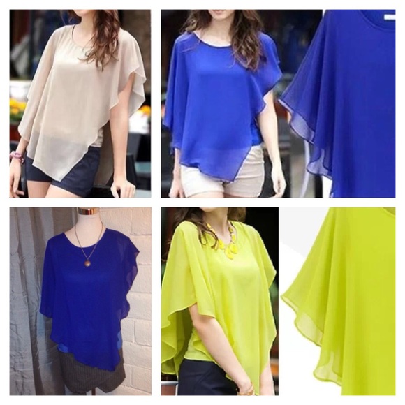 Chic007 Tops - Blue Tank with Flowy Top Layer