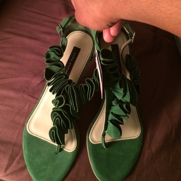 Brand New Suede Green Zara Sandals