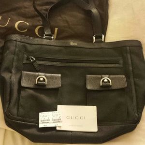 100 authentic gucci canvas leather handle bag blac
