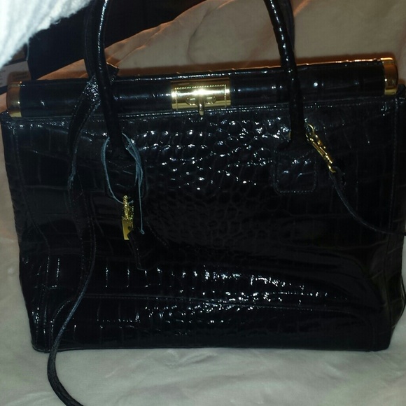 Italian crocodile embossed patent leather handbag