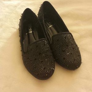Posh spiked and studded / rhinestones black flats