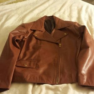 Real lamb leather biker jacket coat brown