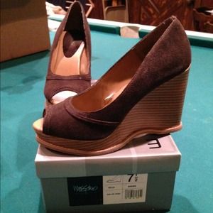 Suede brown peep toe wedges