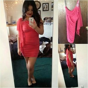 Peach body con dress