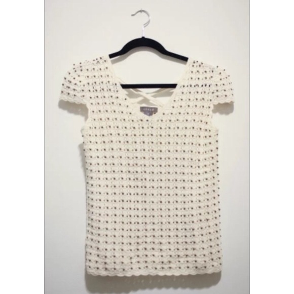Kenar Crochet Woven Top Wood Beads Scallop Sleeve