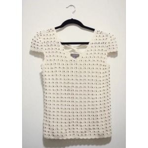 Kenar Crochet Woven Top Wood Beads Scallop Sleeve