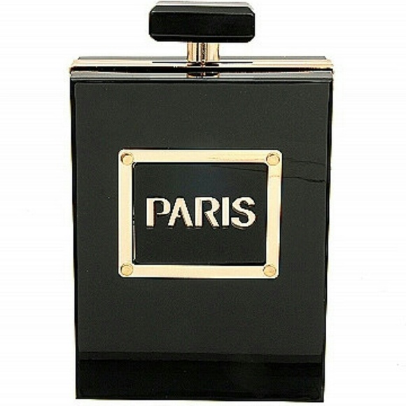 Perfume bottle shaped clutch with chain strap