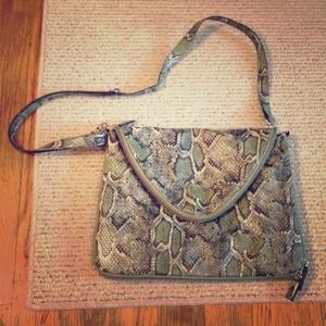 Green snake print leather purse