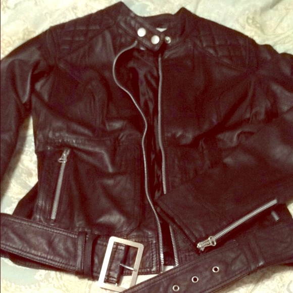 Zara TRF Black Leather Biker Jacket