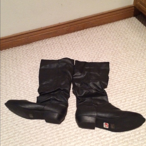 Black distressed faux leather boots